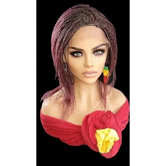 Handmade Braided Lace Wigs, Bob cut, short Micro millions braids. NWT Red Wig - Picture 10 of 15